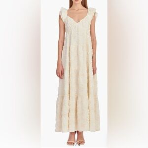 Ivory Ribbon Embroidered Tiered Maxi Dress by English Factory
